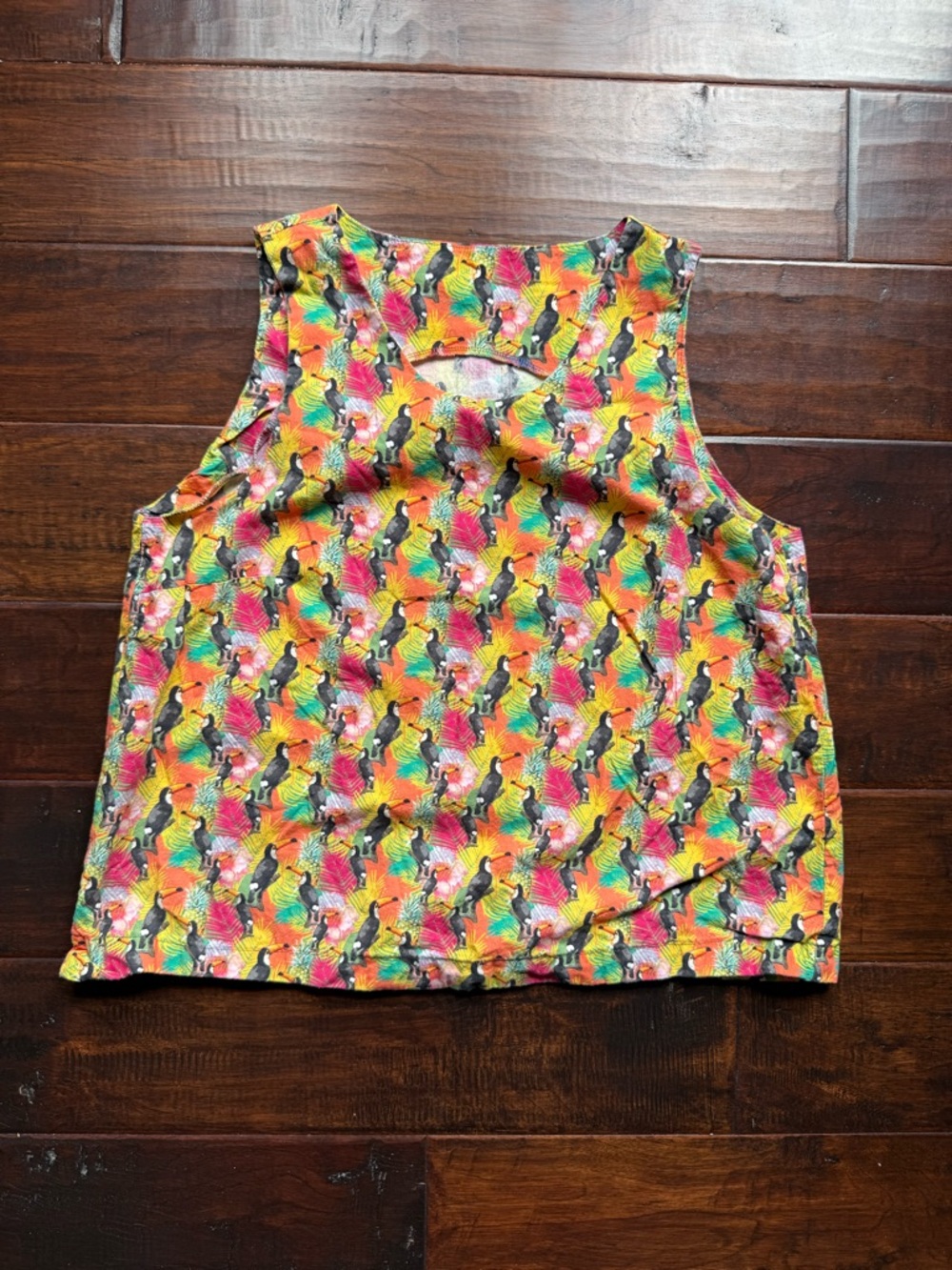 Tropical Toucan Print Sleeveless Top - Bright Multi Cotton